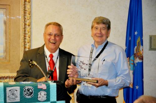 2014 ABQ Reunion- Larry Fletcher and Bruce Byrd display the Terence F. Courtney "Above and Beyond" Award